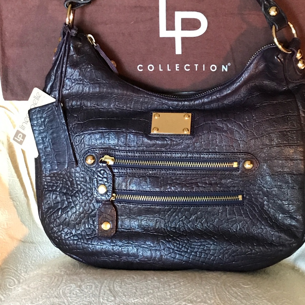 Linea Pelle Handbag Y2K Dylan Croco Leather Hobo Shoulder Bag Purple Embossed